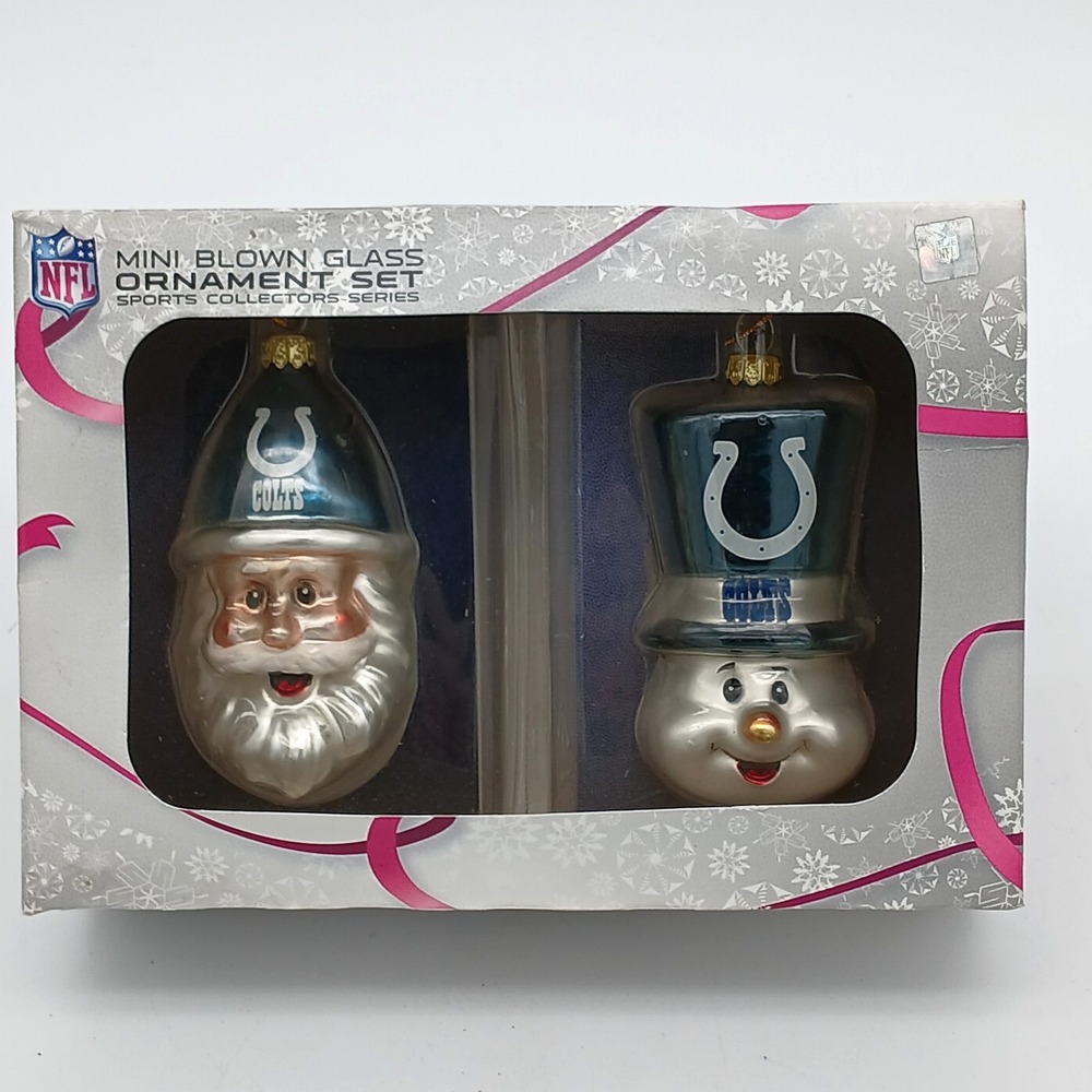 NFL Indianapolis Colts Blown Glass Christmas Mini Ornaments 2-pack NIB Blue Crew